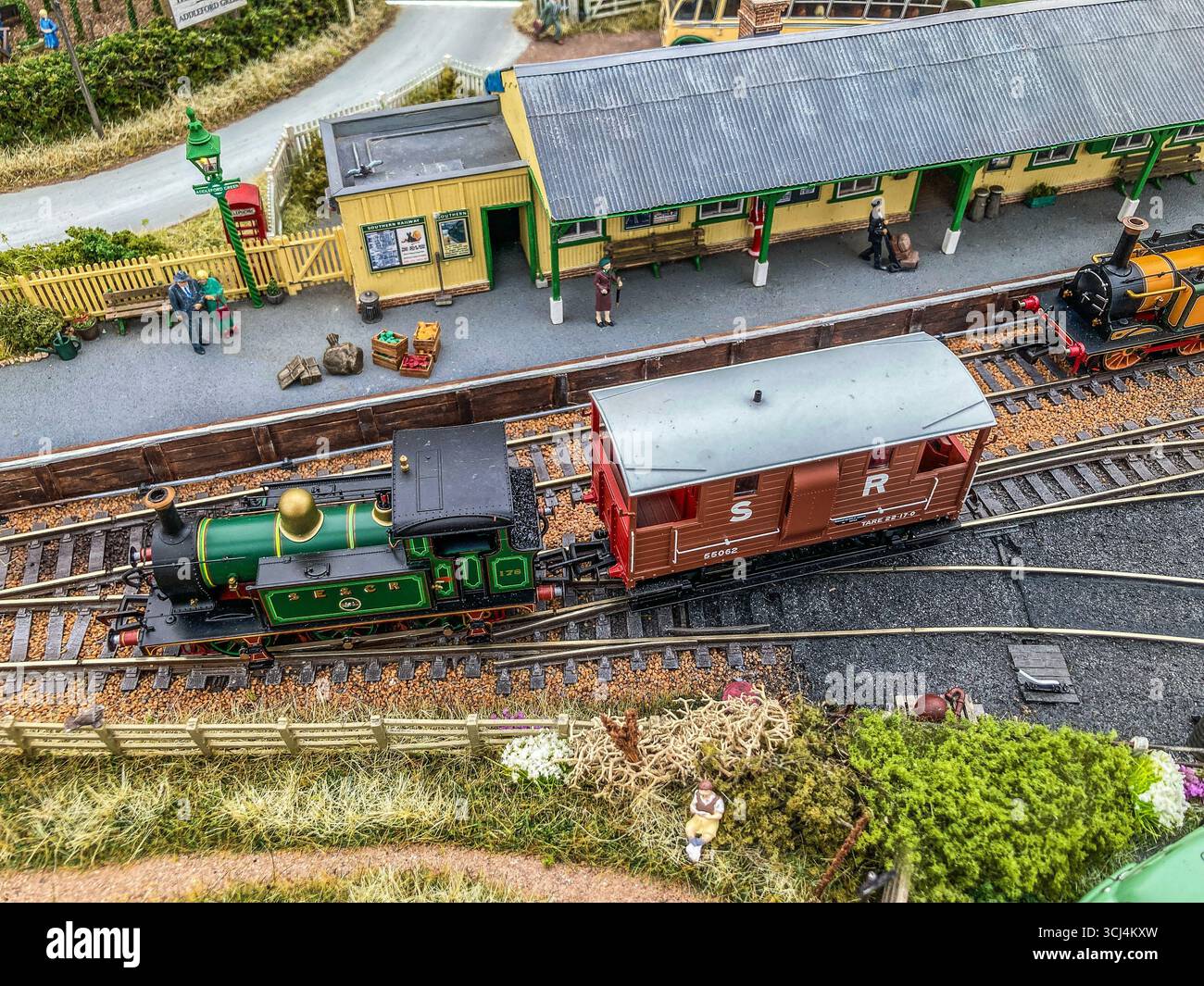 Close-up of model railway layout,  on display at Tenterden Town Station, on the Kent and East Sussex Heritage Railway - Smartphone Captured Stock Image