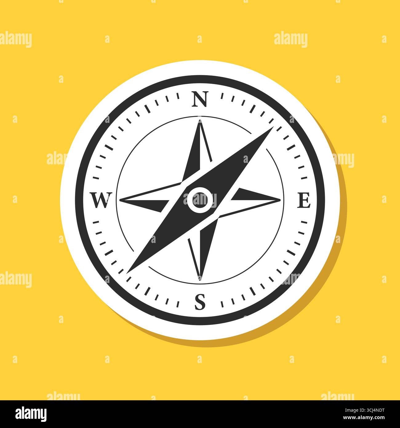 Compass sticker icon in flat style. Navigation equipment vector ...