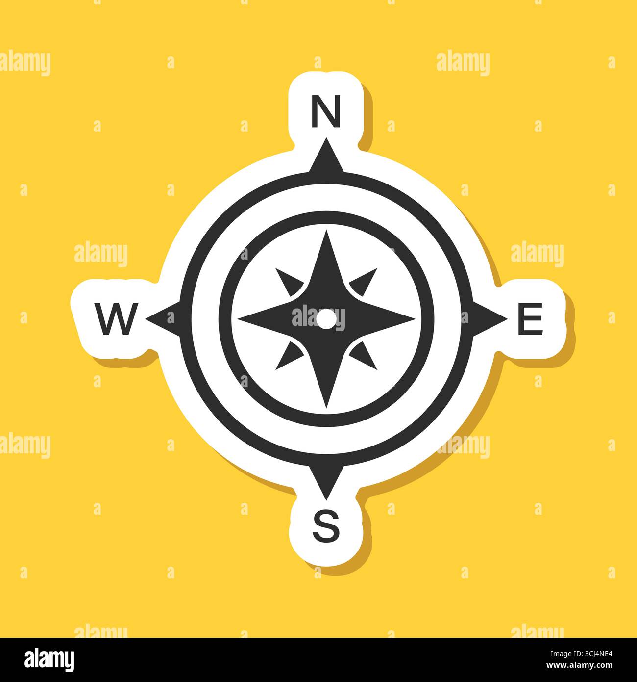 Compass sticker icon in flat style. Navigation equipment vector ...