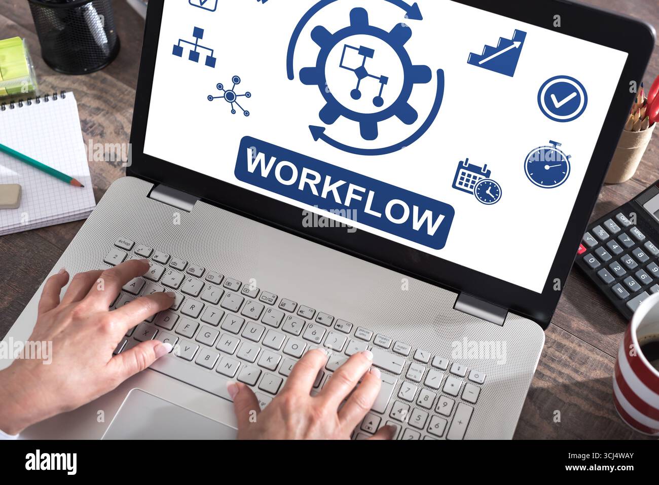 Workflow concept shown on a laptop screen Stock Photo