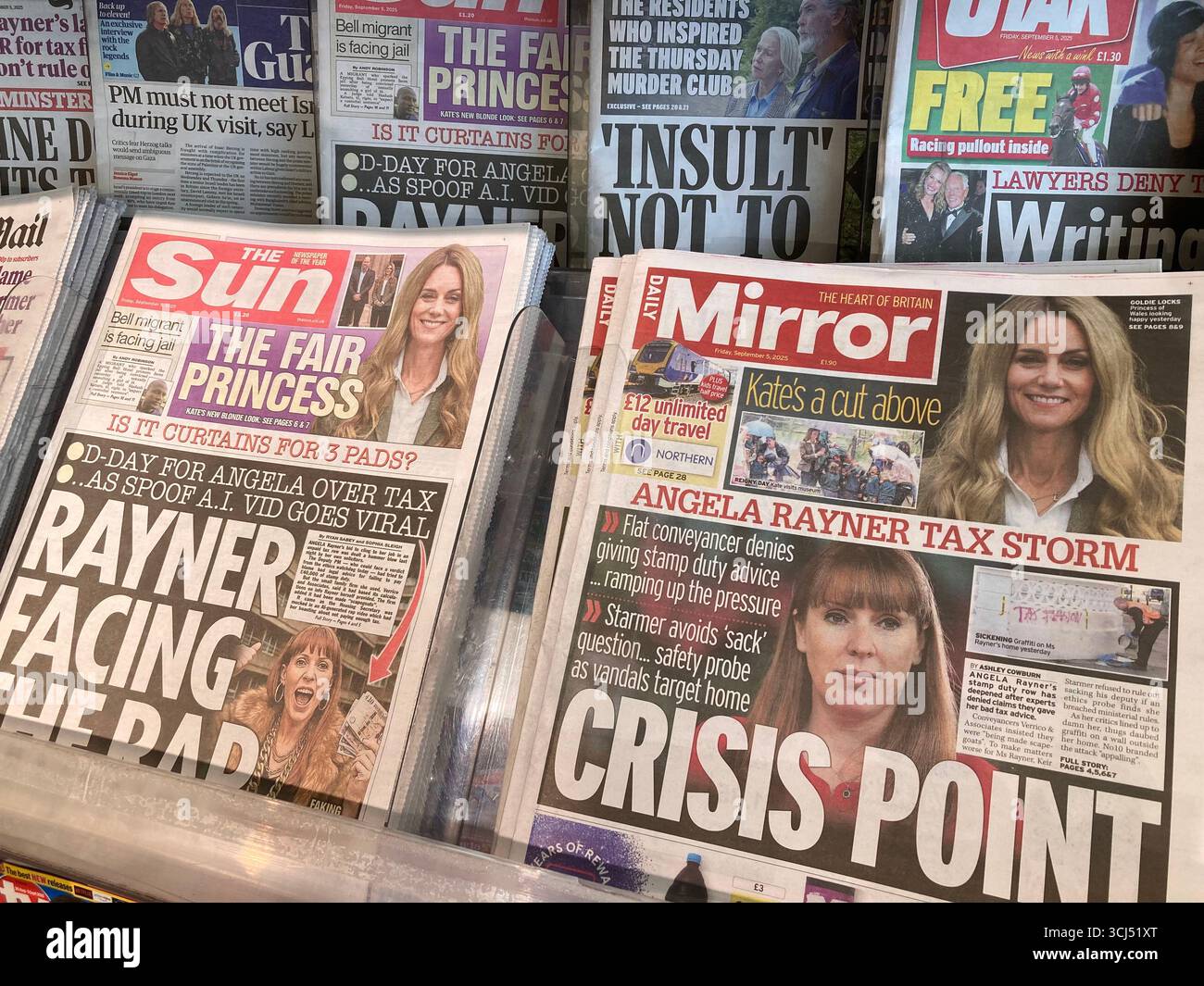 the Angela Rayner flat row dominated the UK’s front pages, some newspapers report Rayner's lawyer deny giving her tax advice Stock Photo