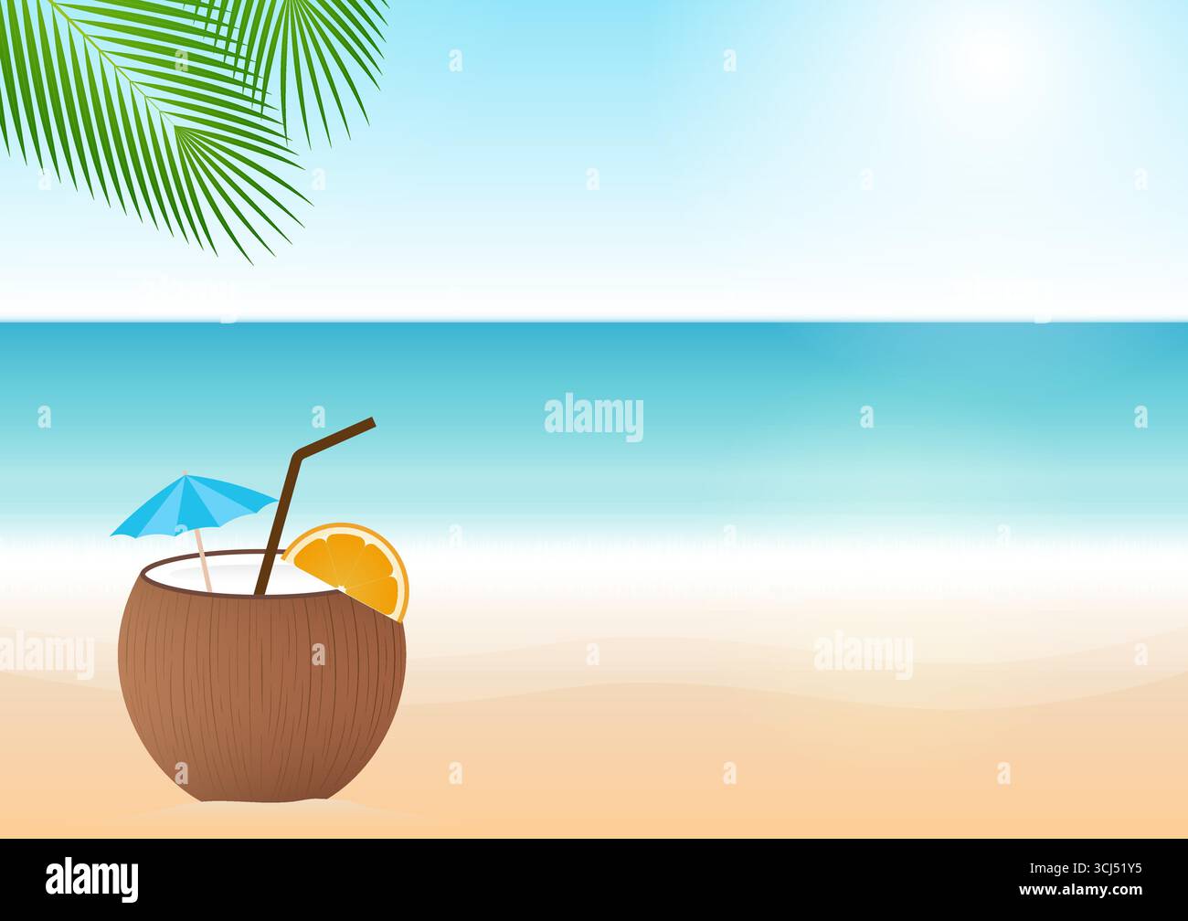 Coconut Juice or Coconut Water Drink, Coconut Cocktail on Beach. Vector ...