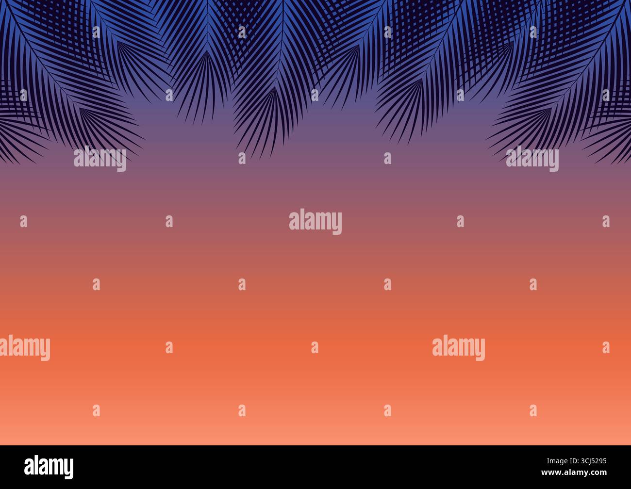 Summer Background During Sunset with Palm Leaves. Vector Illustration. Stock Vector