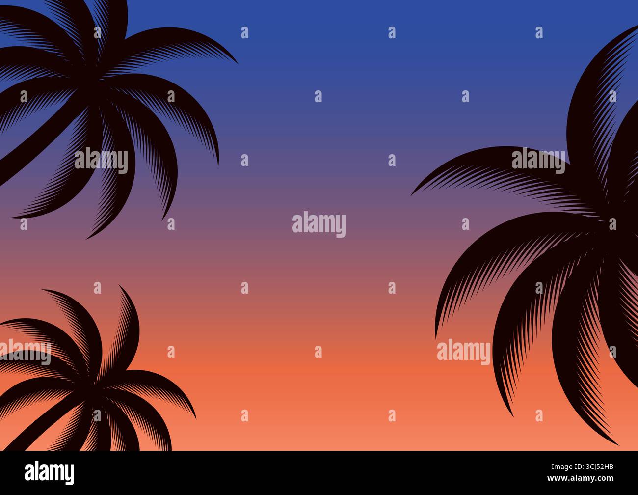 Summer Background During Sunset with Palm Leaves. Vector Illustration. Stock Vector