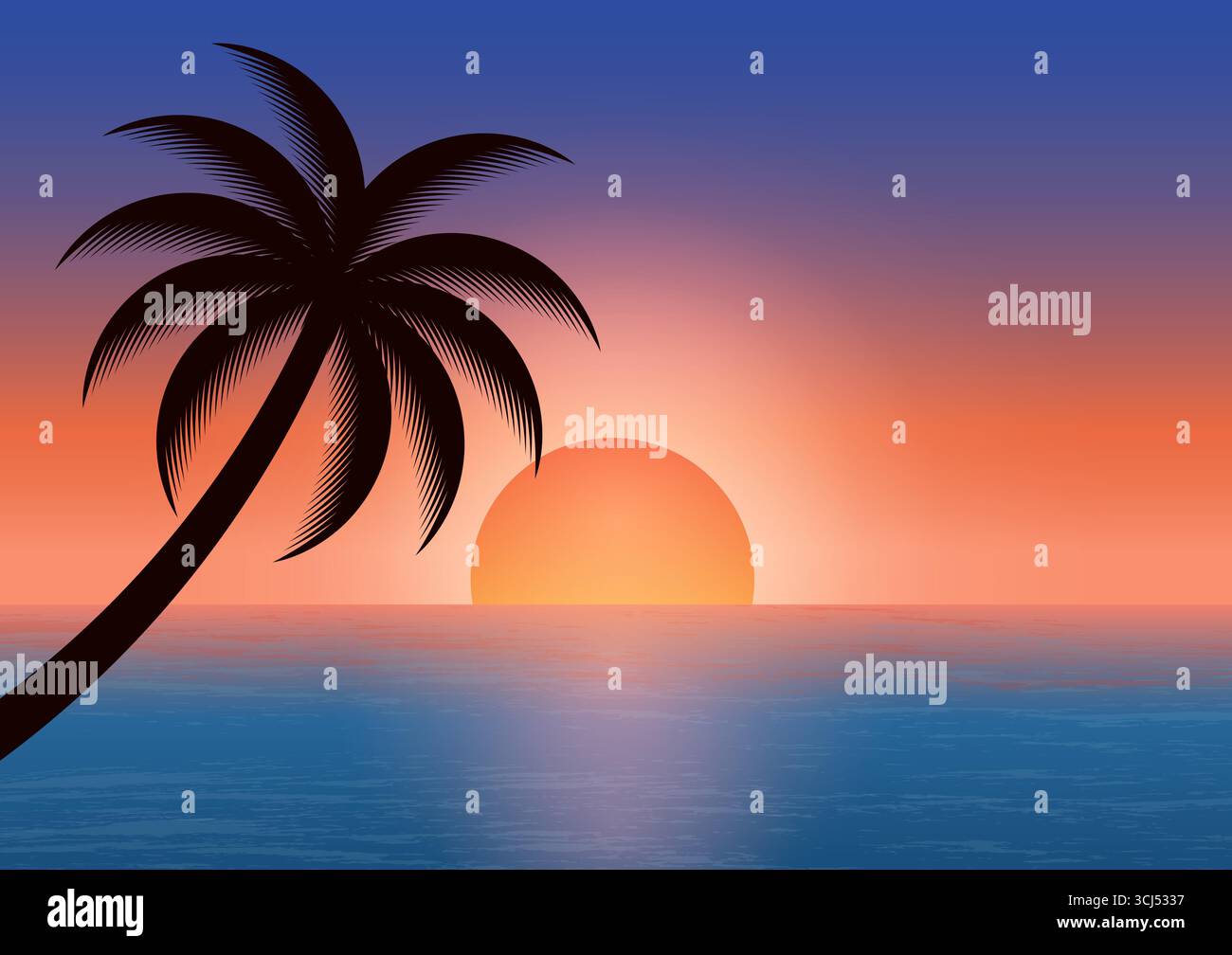 Summer Background During Sunset with Palm Leaves. Vector Illustration. Stock Vector