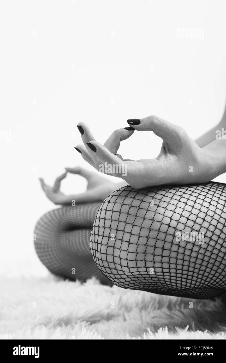 Close up fishnet stockings Black and White Stock Photos & Images - Alamy