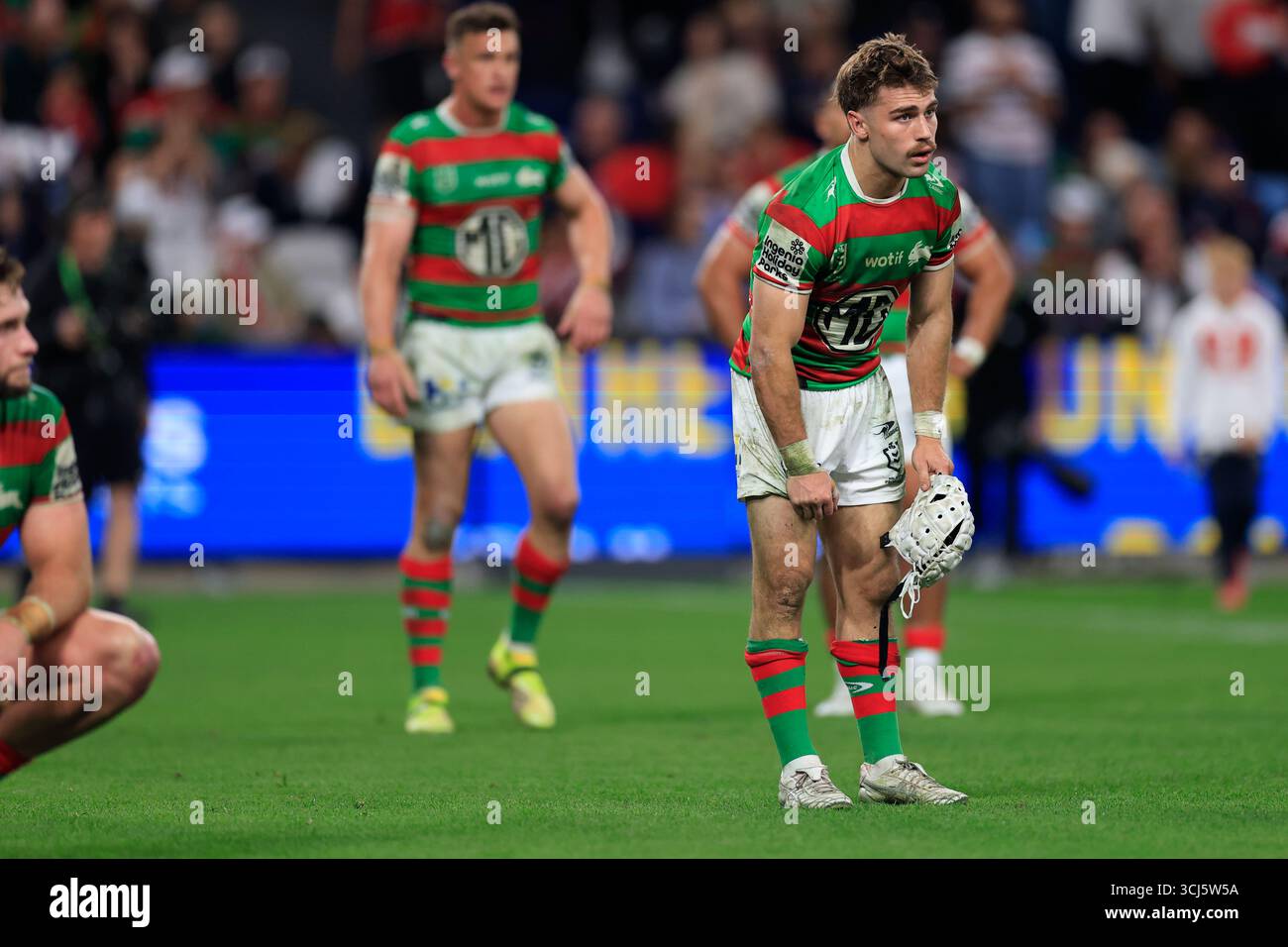 Jye Gray of the Rabbitohs looks on after defeat during the NRL Round 27 ...