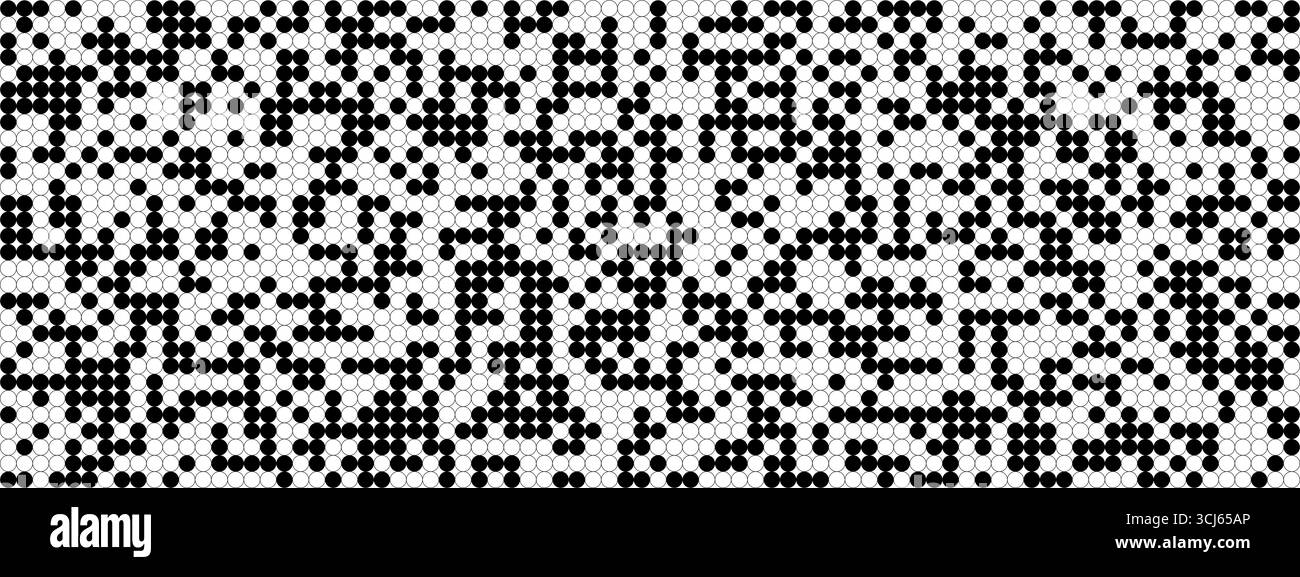 Halftone Circle Pixel Pattern With Geometric Grid And Optical Contrast. Perfect For Tech Backgrounds, Modern Posters, Packaging, Web Design, Textile Stock Vector