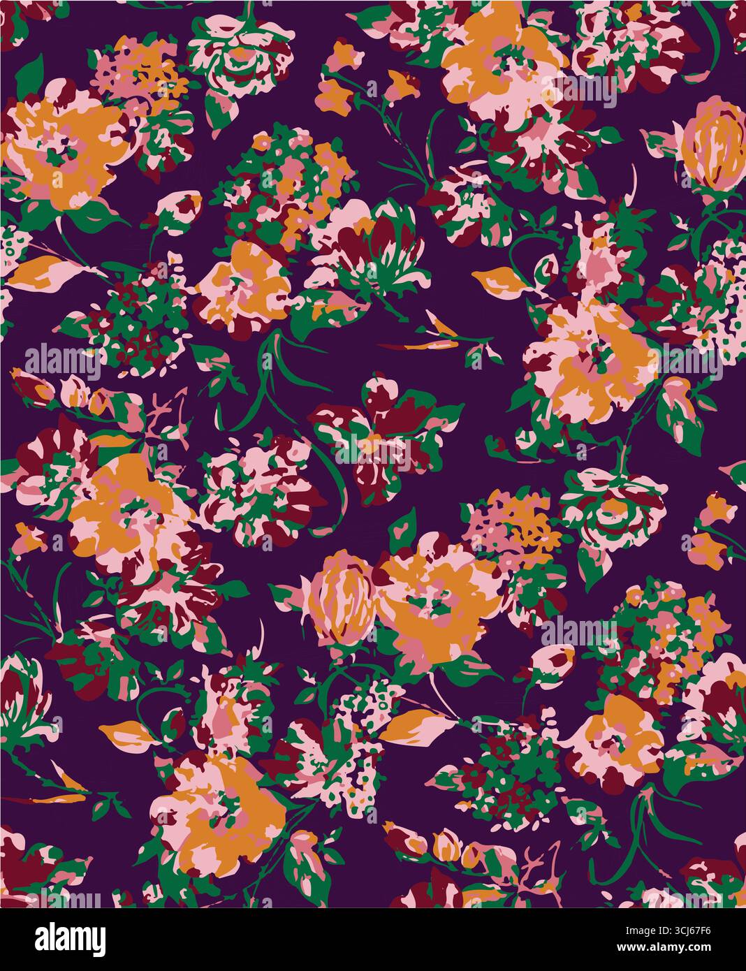 Big flowers pattern, upscale floral pattern. graphical textures floral, trendy colors pattern , flowers background with leaves. vector illustration. Stock Vector