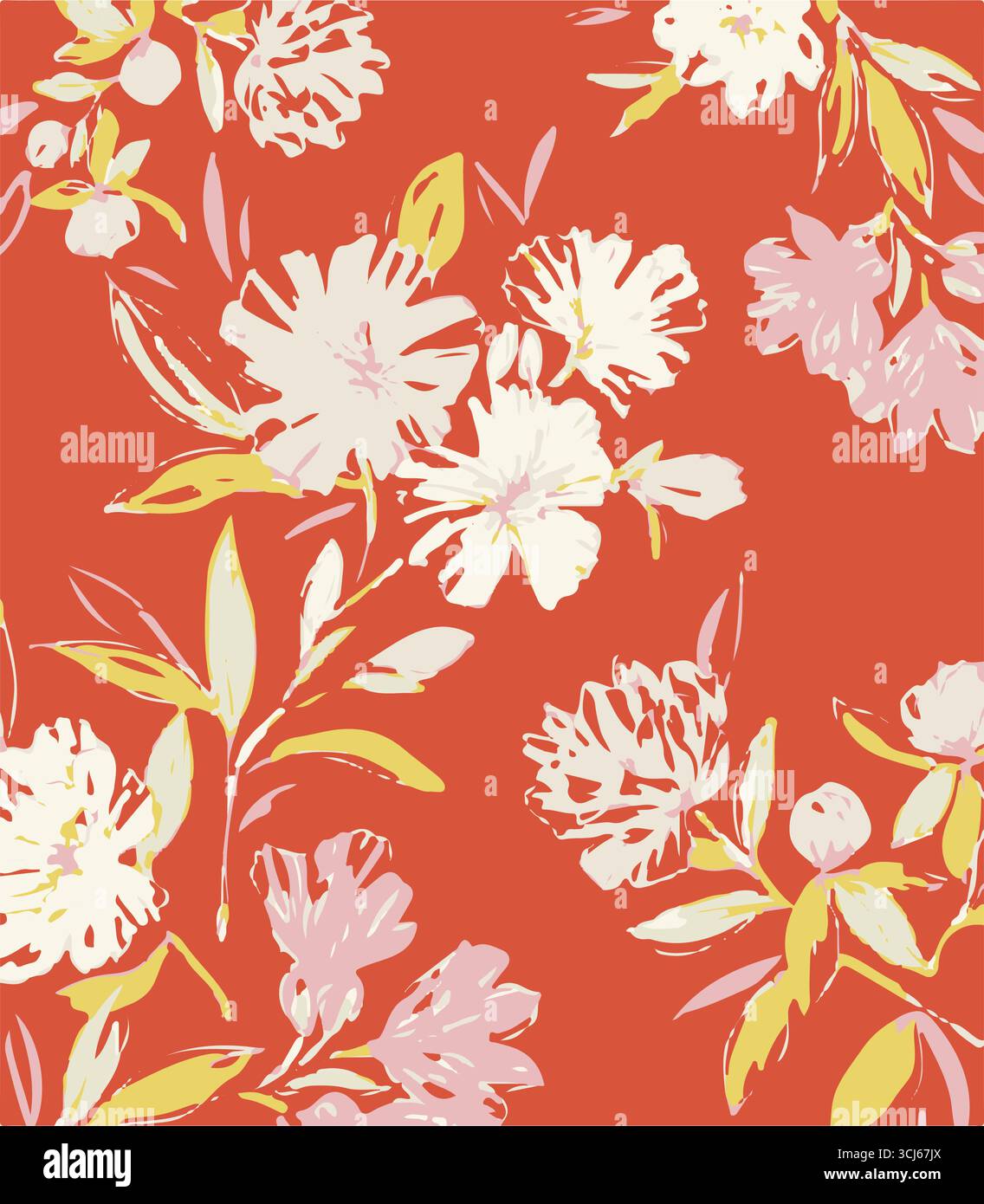 Big flowers pattern, upscale floral pattern. graphical textures floral, trendy colors pattern , flowers background with leaves. vector illustration. Stock Vector