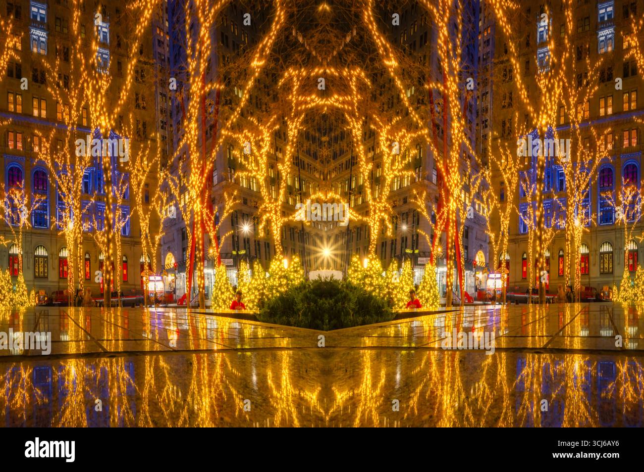 Zuccotti Park - All decorated for the Chrsitmas Holidays in lower Manhattan in New York City, NY Stock Photo
