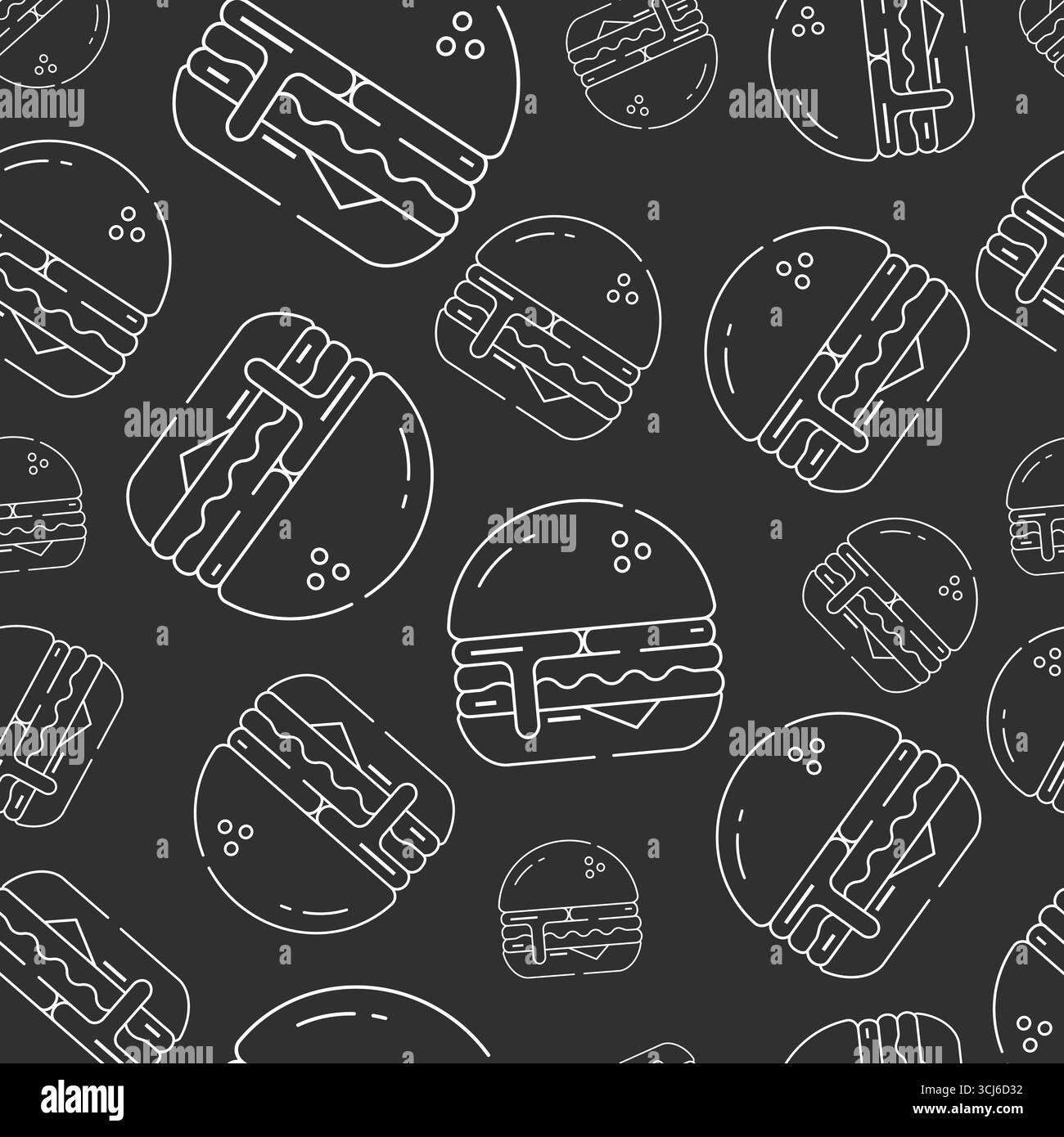Black and White Seamless Pattern Burger Vector Illustration Stock Vector