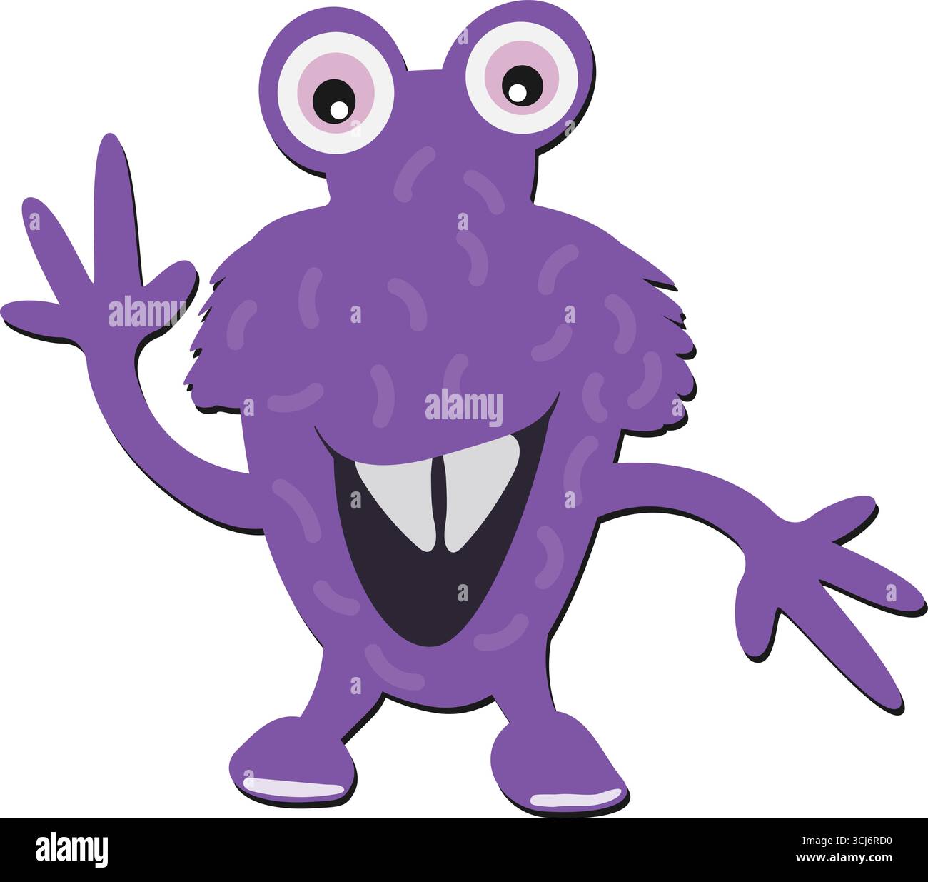 whimsical cute purple monster with large googly eyes and a wide smile, vector illustration Stock Vector