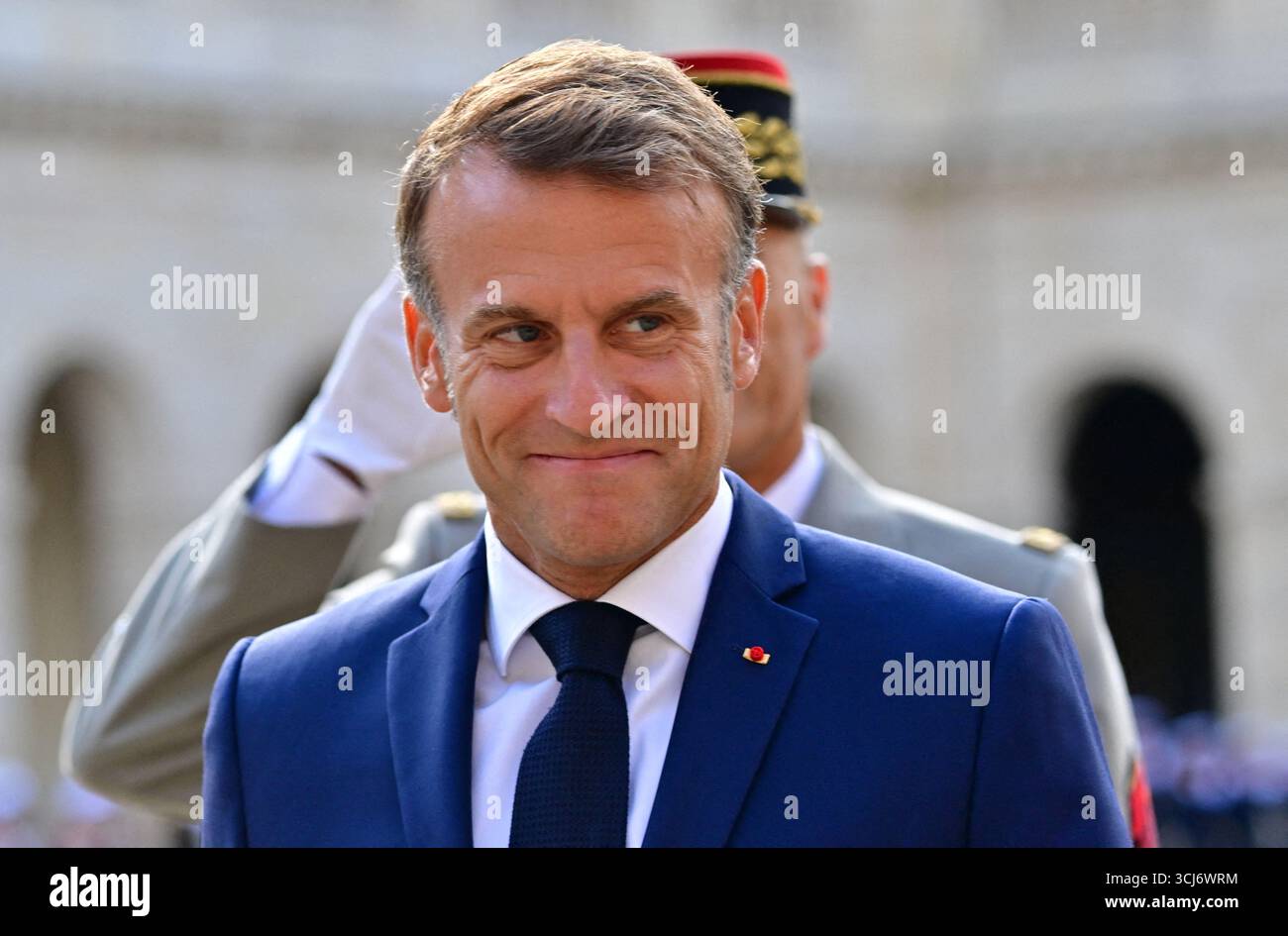 Paris, France. 05th Sep, 2025. Emmanuel Macron (President of the French Republic) at Farewell to Arms Ceremony for Army General Thierry Burkhard, at the Hôtel National des Invalides in Paris, France on September 5, 2025. Photo by Christian Liewig/Pool/ABACAPRESS.COM Credit: Abaca Press/Alamy Live News Stock Photo