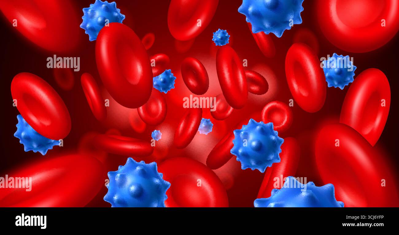 Realistic human blood bodies along with germs. Viruses or ...