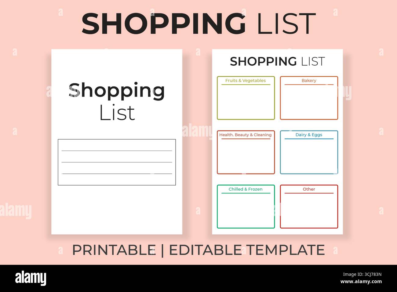 A Shopping List Printable and Editable Template Stock Vector