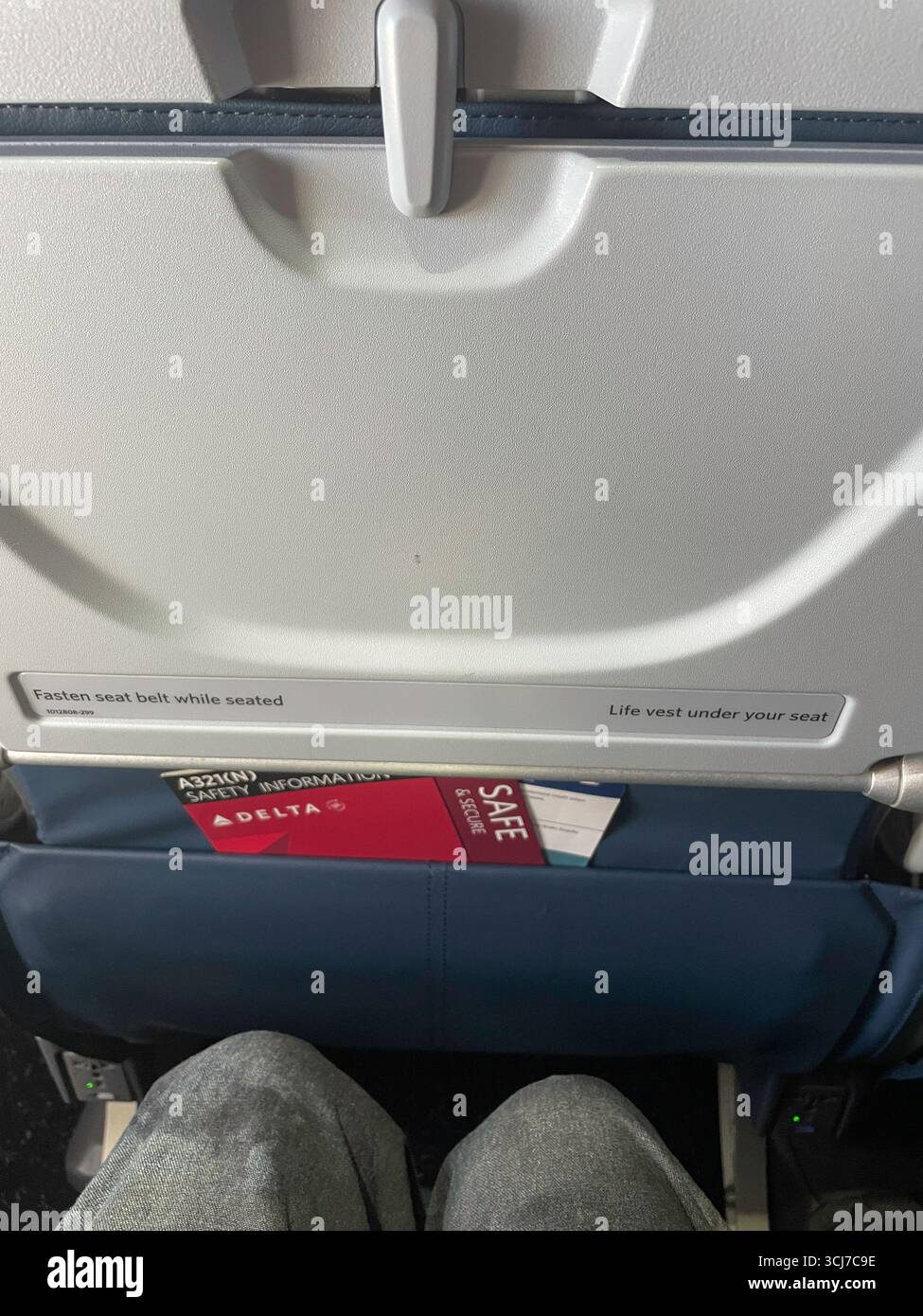 Still alive of in flight and safety information in the seat back pocket of a Delta Air Lines airplane, 2025, United States - Smartphone Captured Stock Image