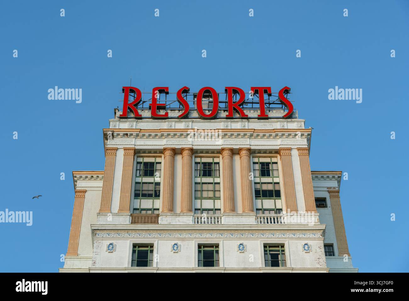 Atlantic City, NJ - Aug 25, 2025: Close-up view of Resorts Casino Hotel Skyscraper Stock Photo