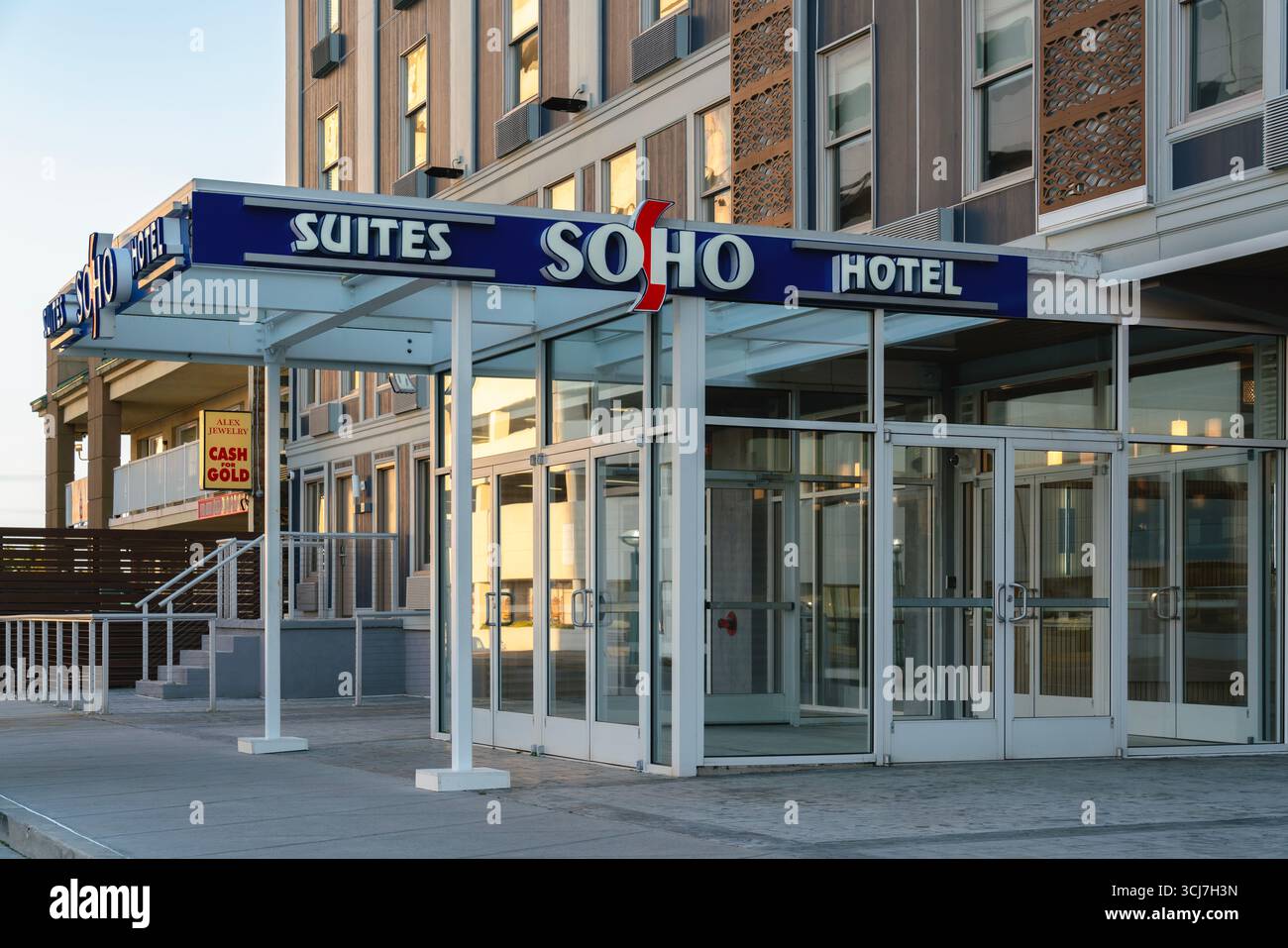 Atlantic City, NJ - Aug 25, 2025: View of The SOHO Suites Hotel is an upscale, boutique hotel in Atlantic City, New Jersey, known for its elegantly ap Stock Photo