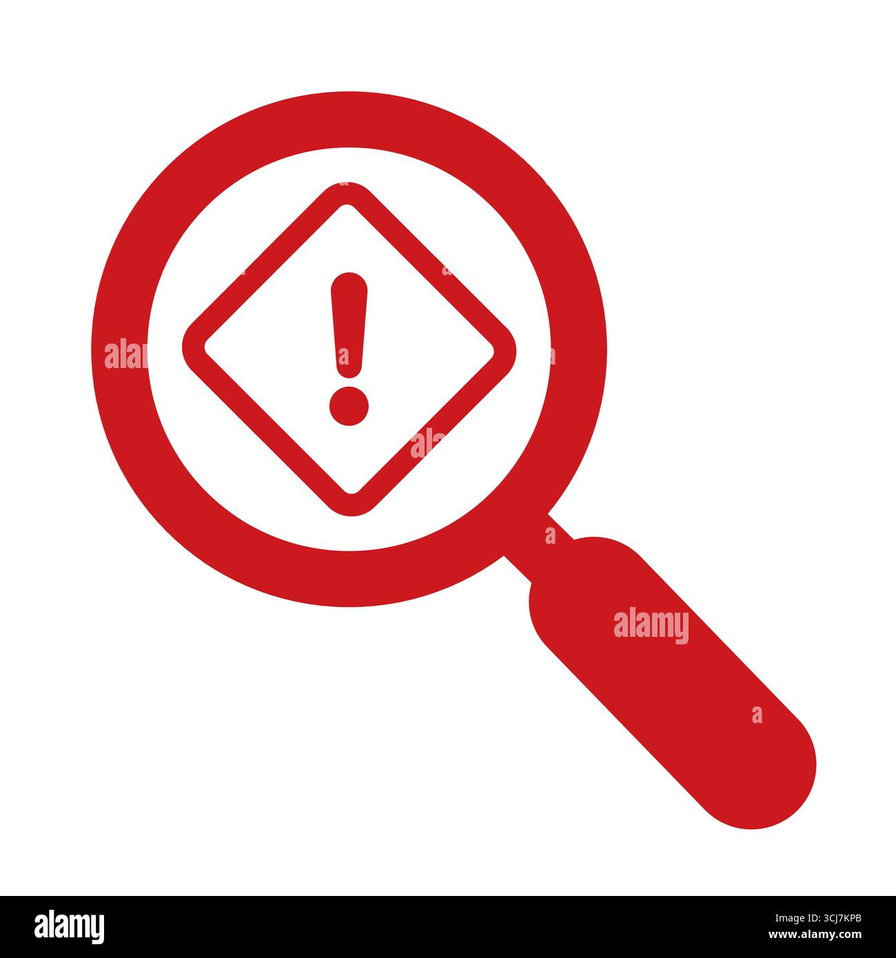 Magnifying glass with a caution sign representing danger or warning Stock Vector