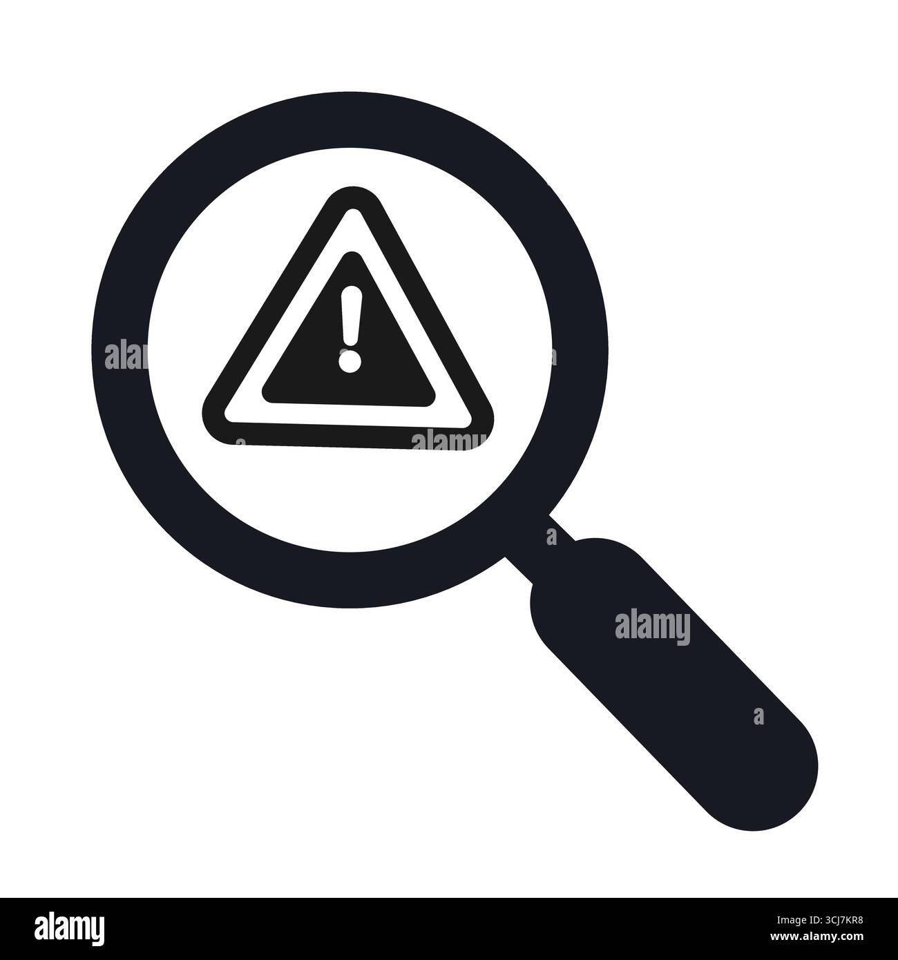 Magnifying glass with a caution sign representing danger or warning Stock Vector