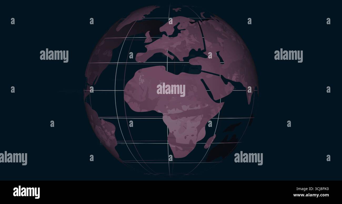 Displaying stylized Earth globe on navy interface, with white latitude longitude grid lines Stock Photo