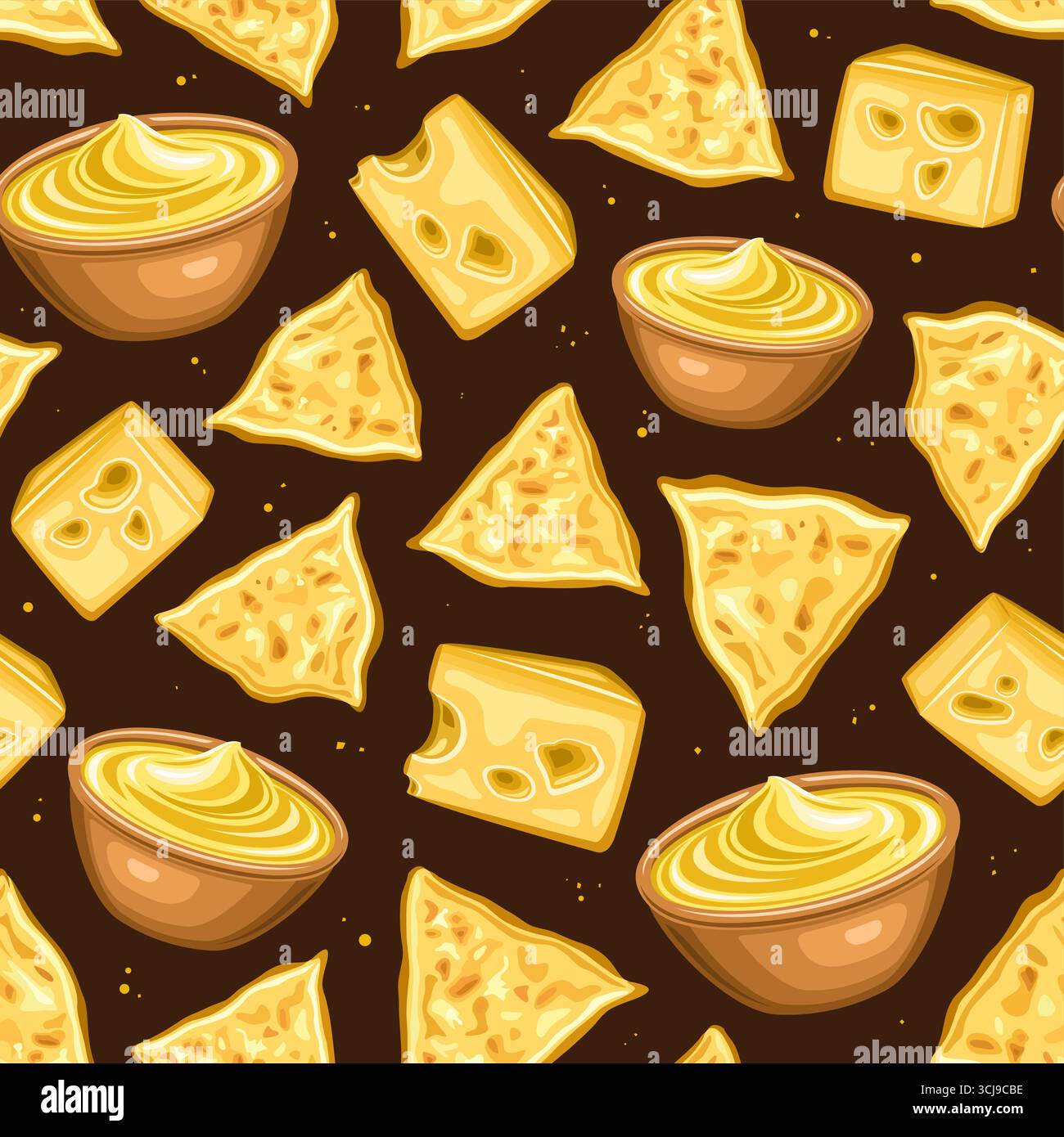 Vector Cheesy Nachos seamless pattern, repeating background with cut ...