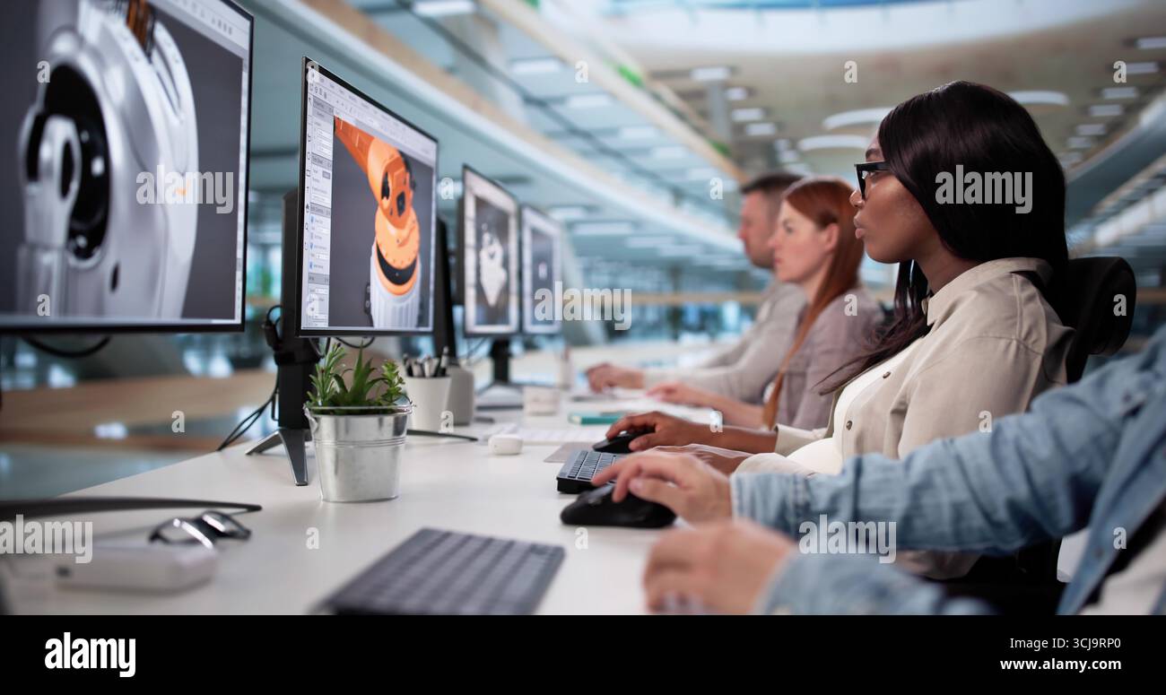 Diverse Team Developing Artificial Intelligence Products With 3D CAD Models Stock Photo