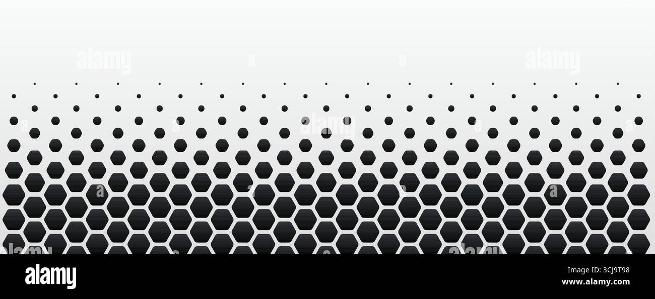 Black White Hexagon Honeycomb Pattern Abstract Geometric Digital Grid Background Futuristic Technology Texture For Science, Medical Research, AI Tech Stock Vector