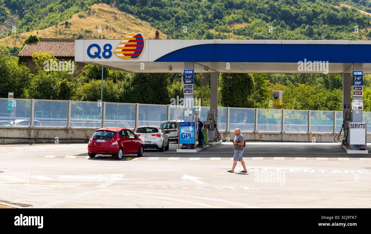 Q8 petrol pump on the motorway Bologna, Italy 13-07-2025 Stock Photo