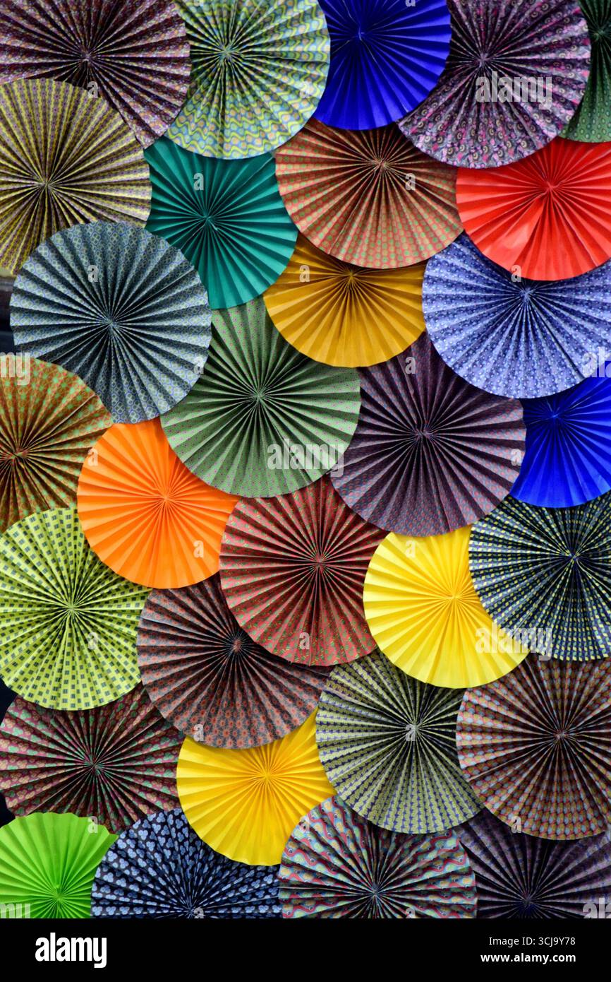 Multi colored fans Stock Photo