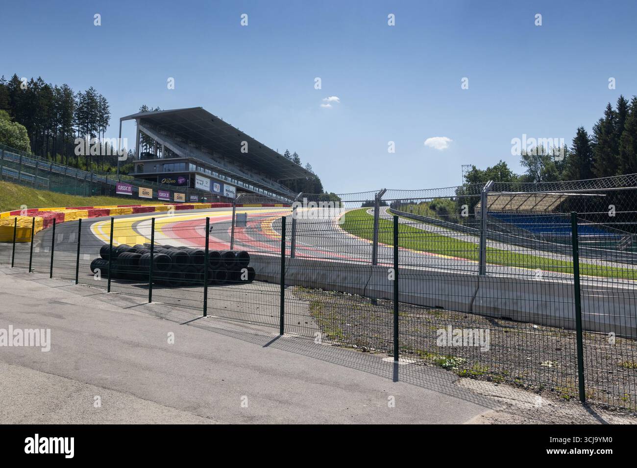 SPA, BELGIUM, 3 JULY 2025:  Looking up at the famous l'Eau Rouge hill and bend at Spa-Francorchamps race track.The track hosts many international moto - Stock Image