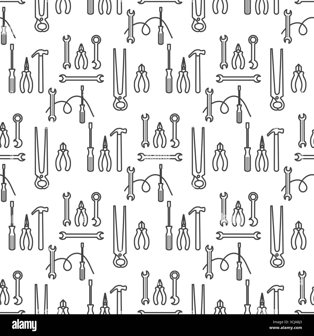 Tool pattern with hand-drawn style on white background, ideal for construction themes vector Stock Vector