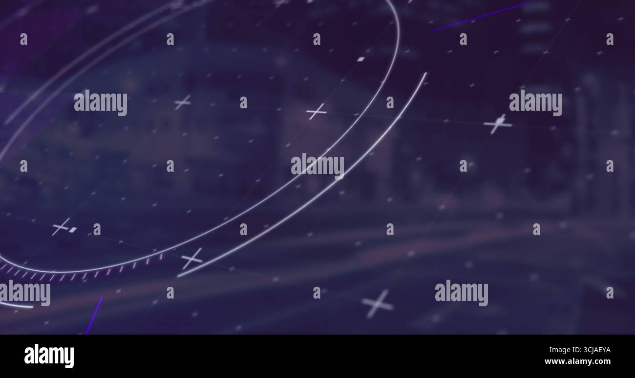 Displaying HUD rings and plus markers over blurred urban street at ...