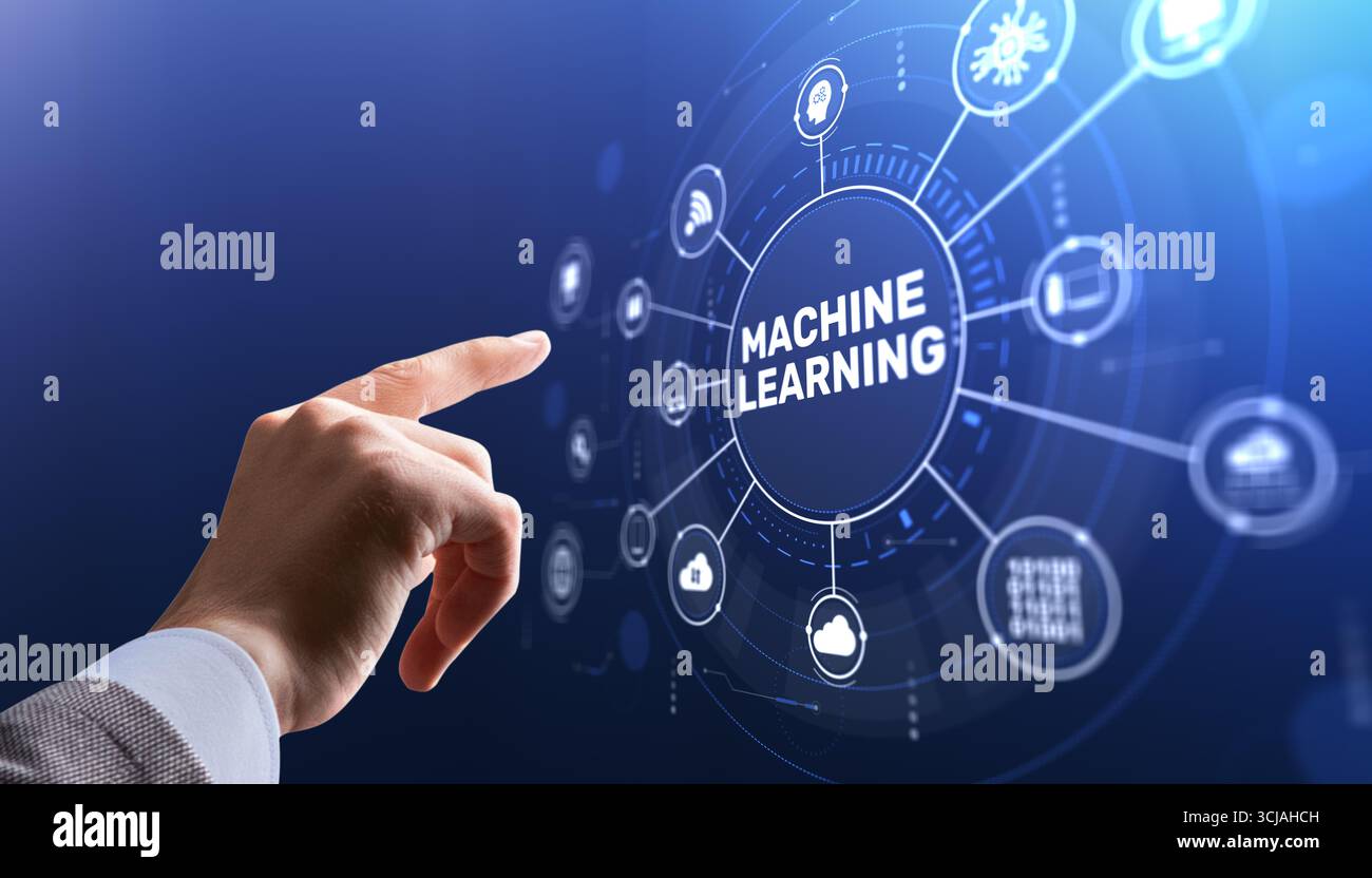 Machine Learning Technology Concept with Neural Networks and Artificial Intelligence Algorithm Data Analysis. Stock Photo
