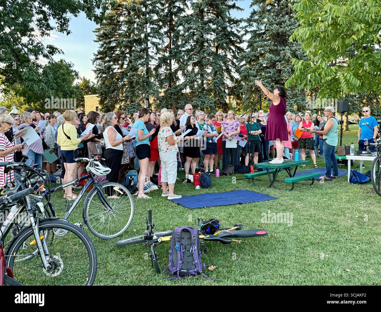 Group singing,  Jarry Park, Villeray, Montreal, Canada - Smartphone Captured Stock Image