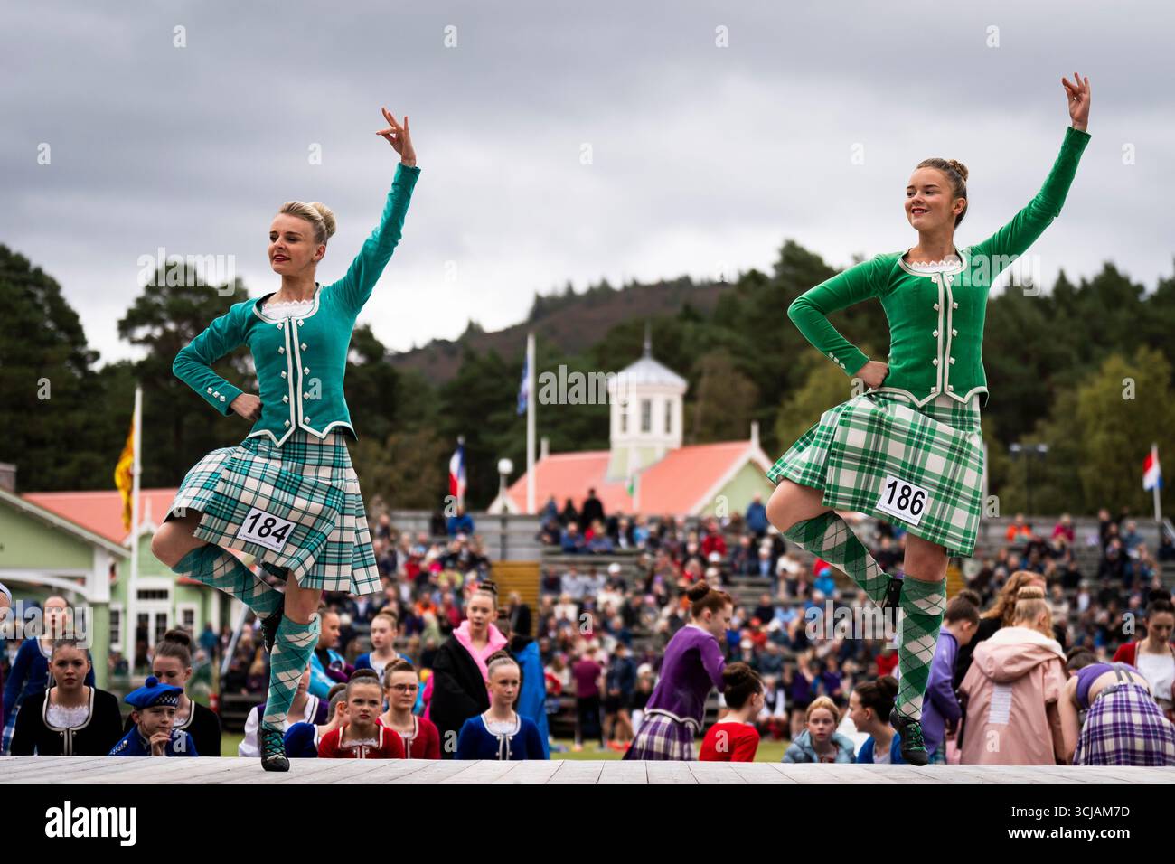 Competitors dancing during the Braemar Gathering highland games at the ...
