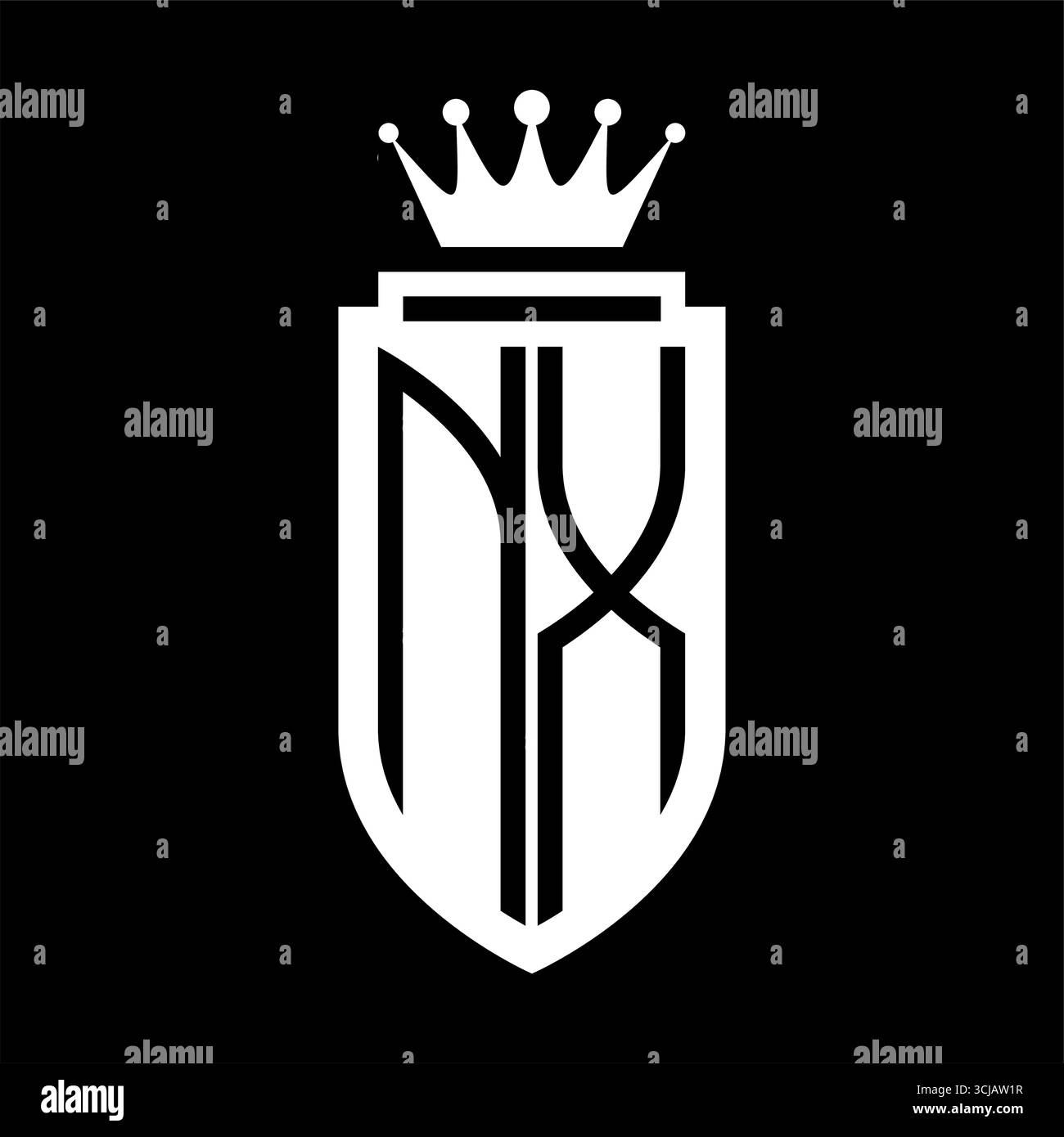 NX Vector logo initials shield with royal crown minimalist, elegant ...