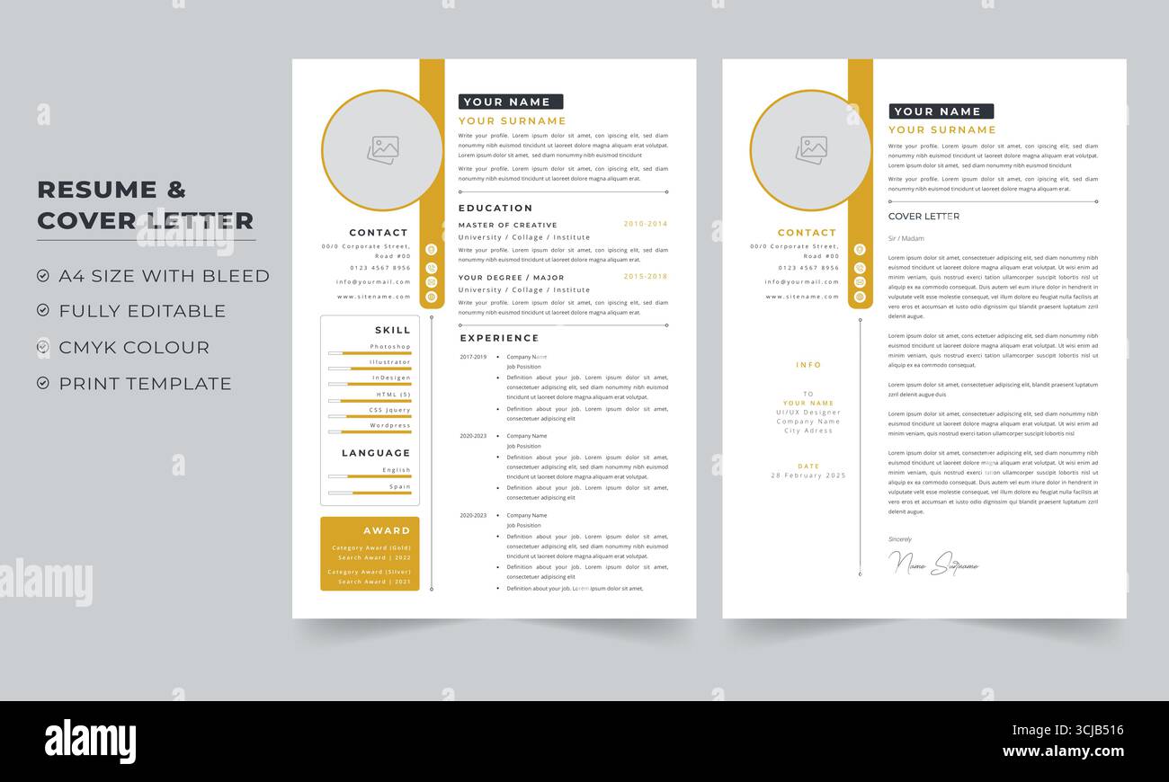Professional Creative Resume and Cover Letter Stock Vector