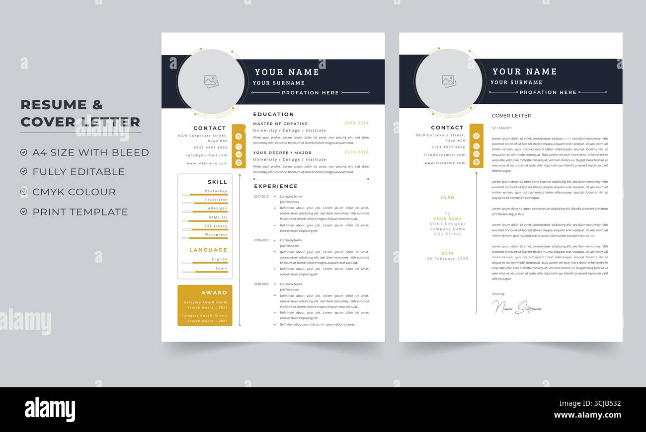 Professional Creative Resume and Cover Letter Stock Vector