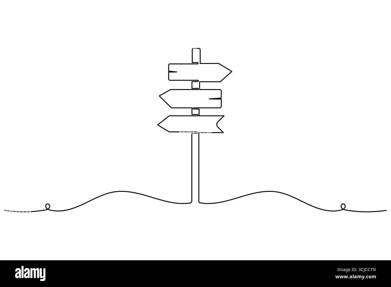 Line Drawing Sign Post One line drawing of road directional signpost with arrows showing ...