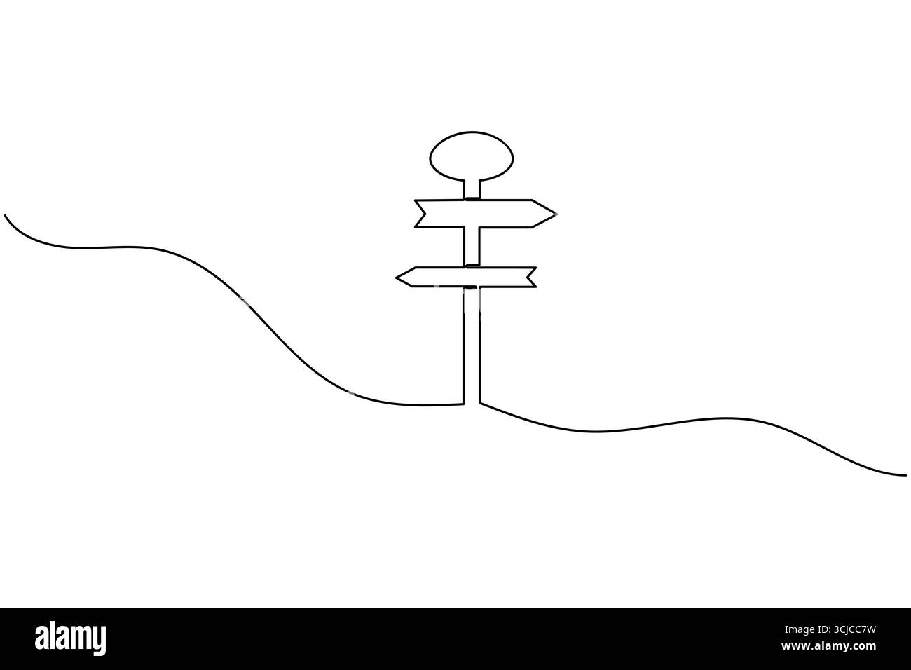 One line drawing of road directional signpost with arrows showing travel and navigation directions Stock Vector
