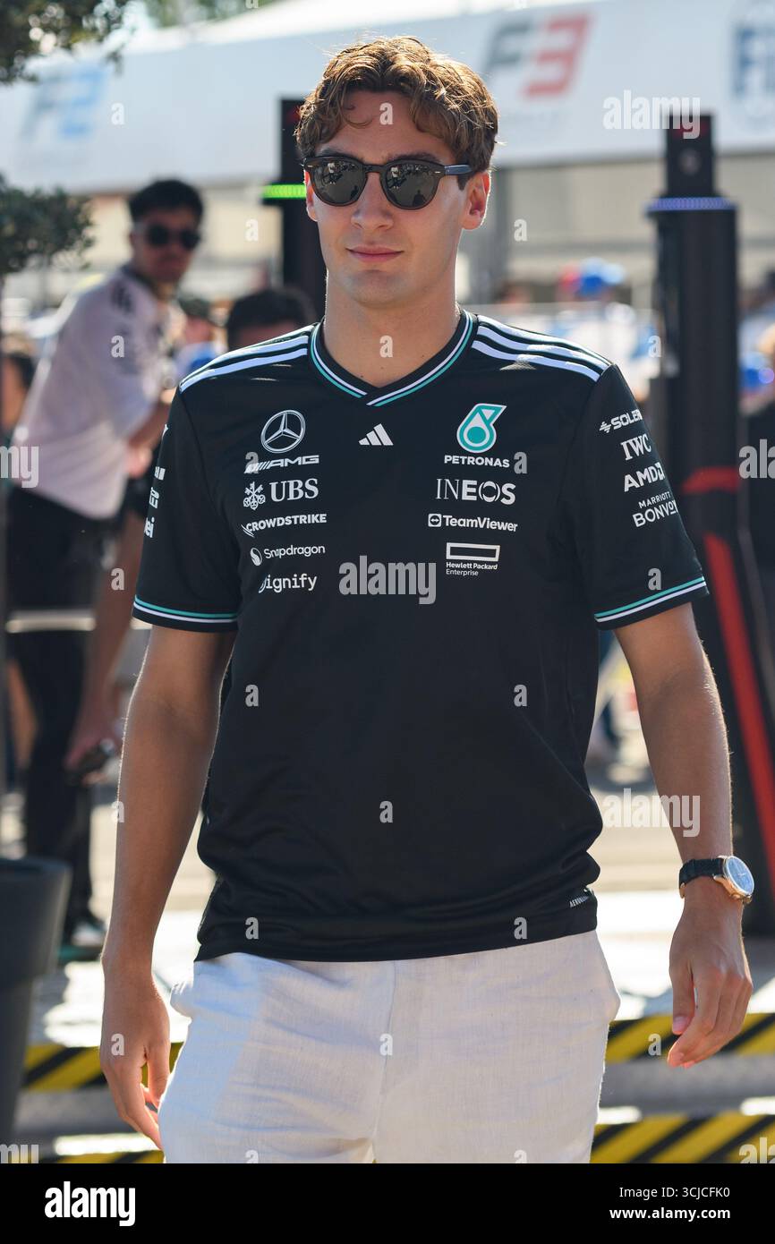 Monza, Italy. 6th September, 2025. George RUSSELL (GBR) arrives at the ...
