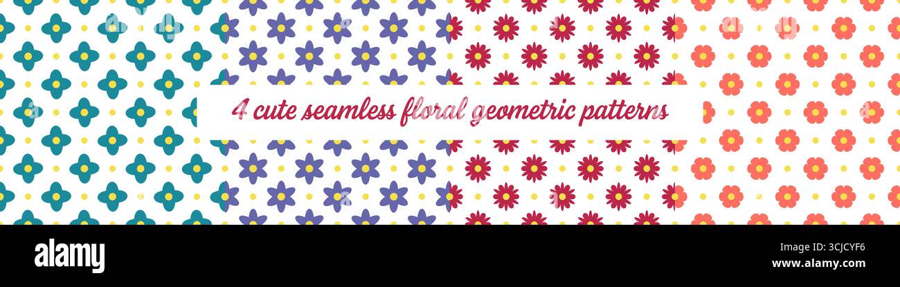 4 cute seamless floral geometric patterns. Vector Stock Vector