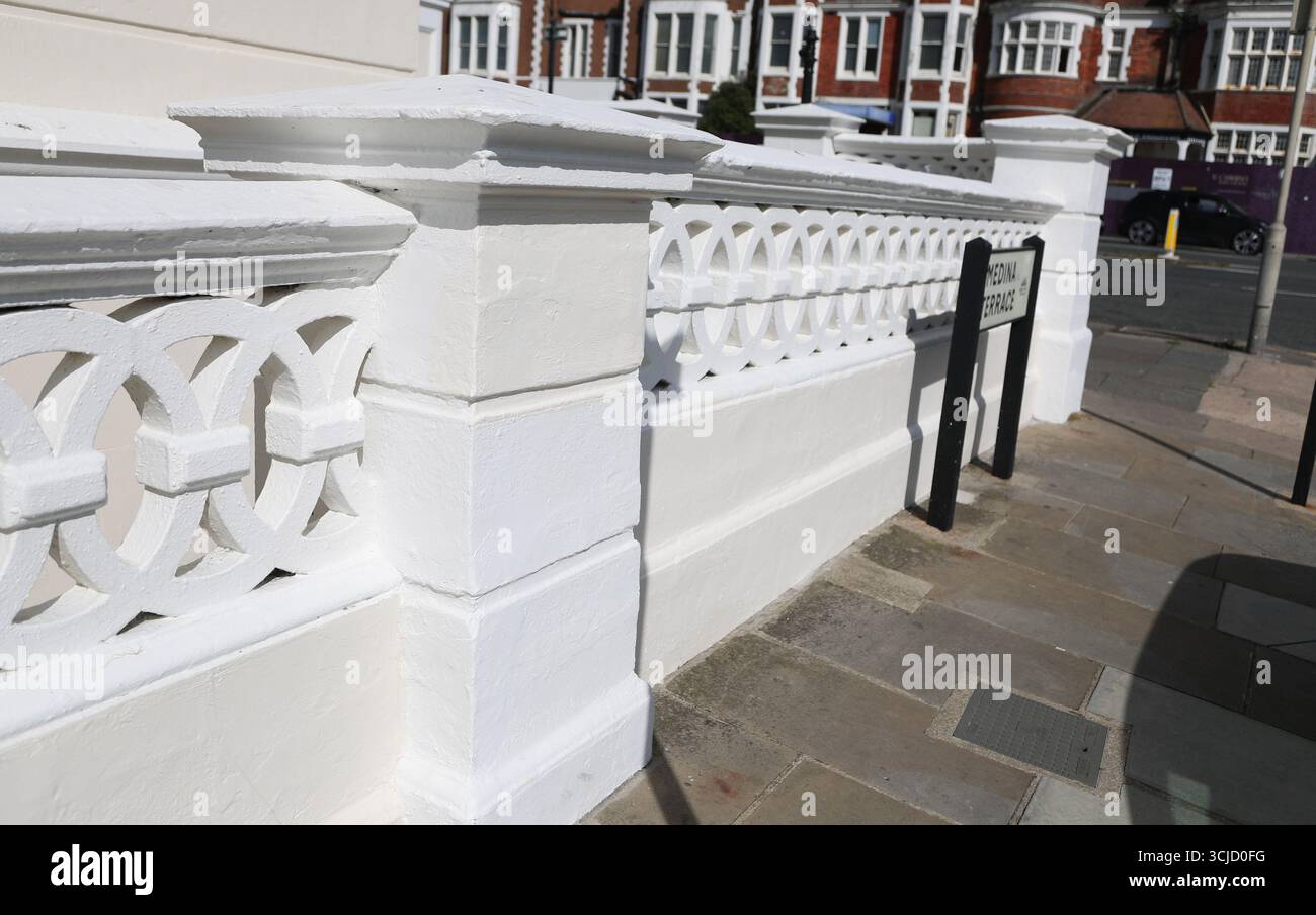 Rayner Graffit Angela Rayner flat in Hove after the graffiti has been removed Stock ...