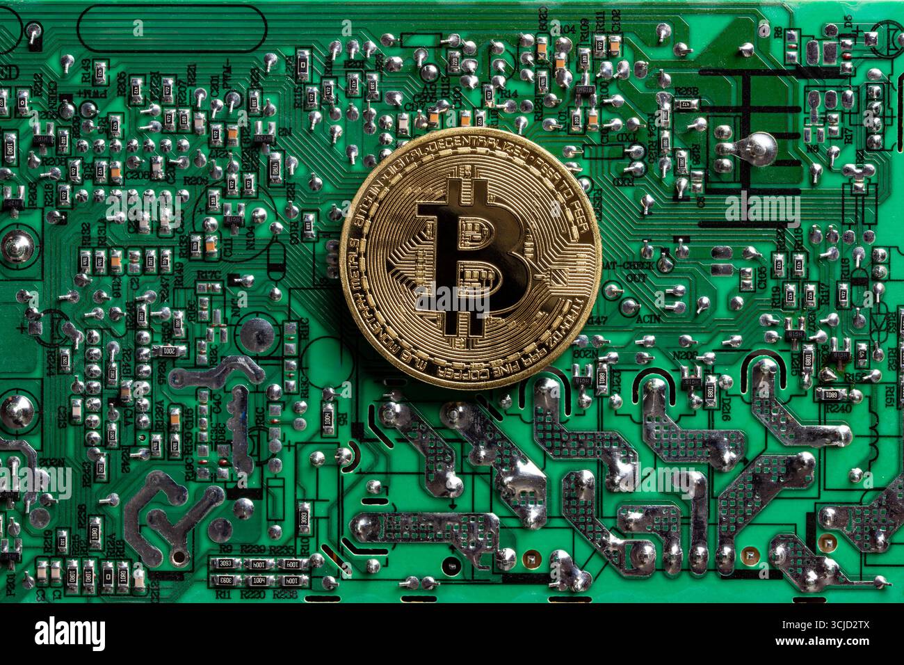 Top view close-up of a bitcoin stack of gold coins on a background of  stones with a shovel. Cryptocurrency mining concept Stock Photo - Alamy