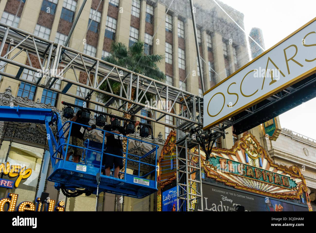 HOLLYWOOD, CALIFORNIA, USA: Behind the scenes during preparations for the 87th Annual Academy Awards® underway on Hollywood Boulevard outside the Dolby Theatre in Hollywood, California on February 18, 2015. © Lee Roth / Roth Stock Archives Stock Photo