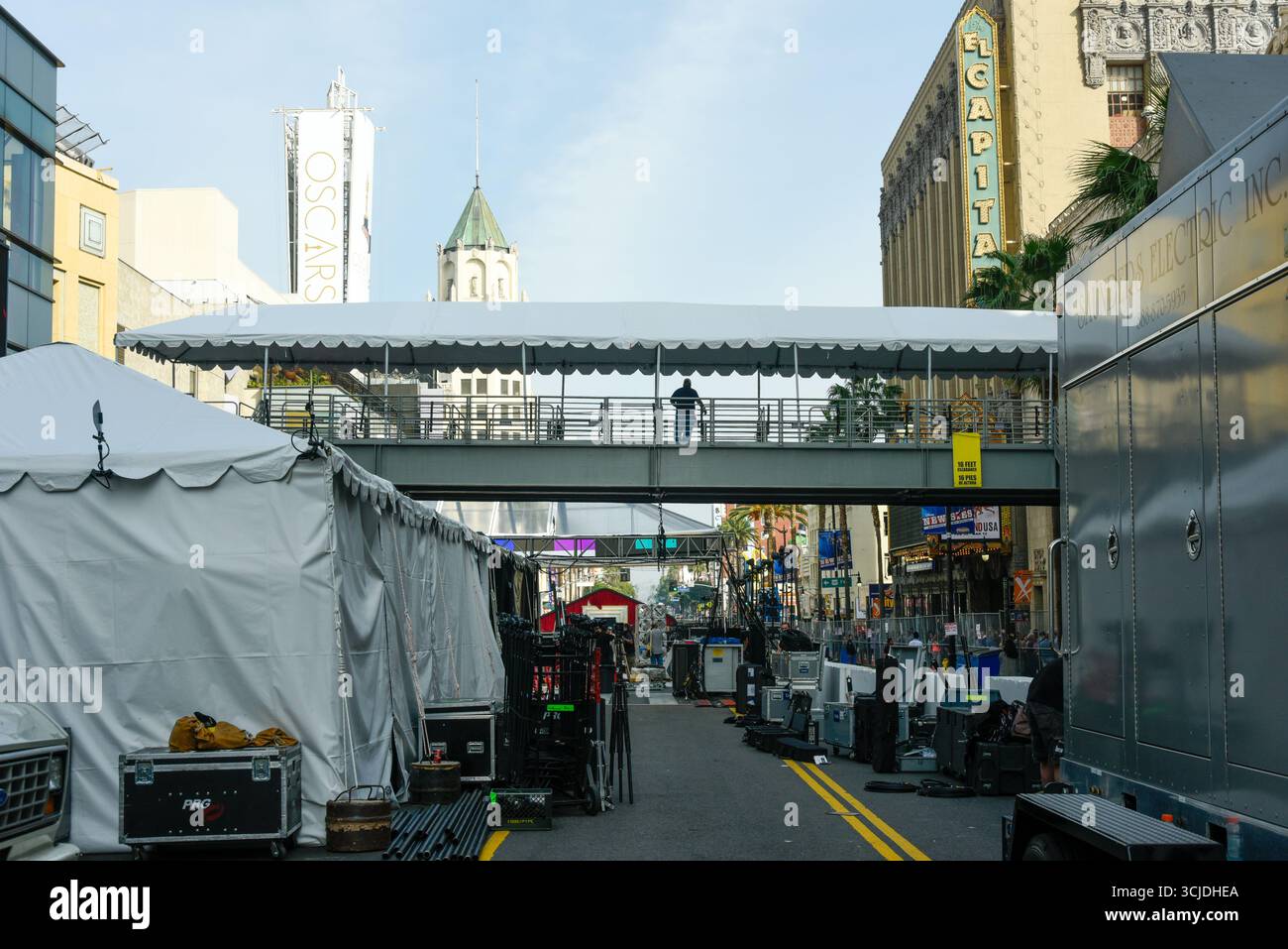 HOLLYWOOD, CALIFORNIA, USA: Behind the scenes during preparations for the 87th Annual Academy Awards® underway on Hollywood Boulevard outside the Dolby Theatre in Hollywood, California on February 18, 2015. © Lee Roth / Roth Stock Archives Stock Photo