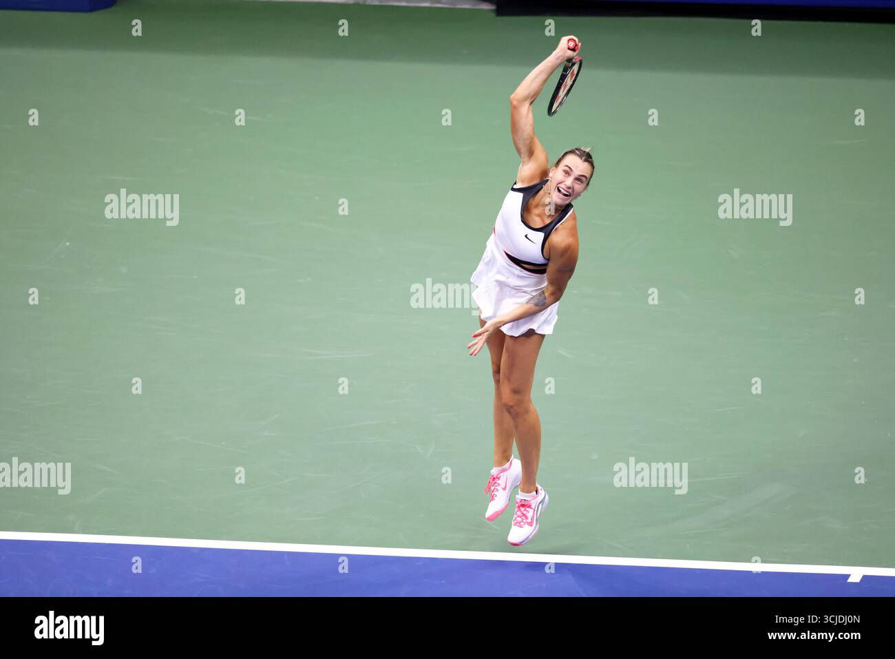 Flushing Meadows, New York - Number 1 seed Aryna Sabalenka during women's final against Amanda Anisomova of the, United States. , . at the US Open. Credit: Adam Stoltman/Alamy Live News Stock Photo