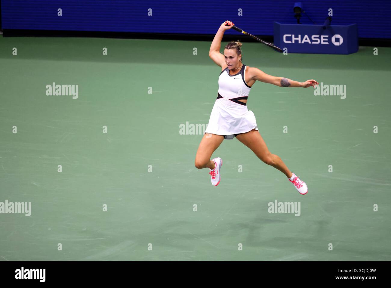 Flushing Meadows, New York - Number 1 seed Aryna Sabalenka during women's final against Amanda Anisomova of the, United States. , . at the US Open. Credit: Adam Stoltman/Alamy Live News Stock Photo